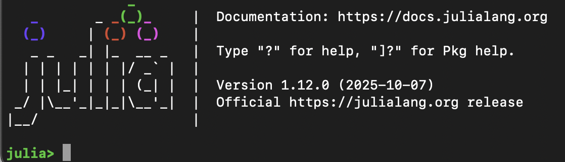Julia running in a terminal window