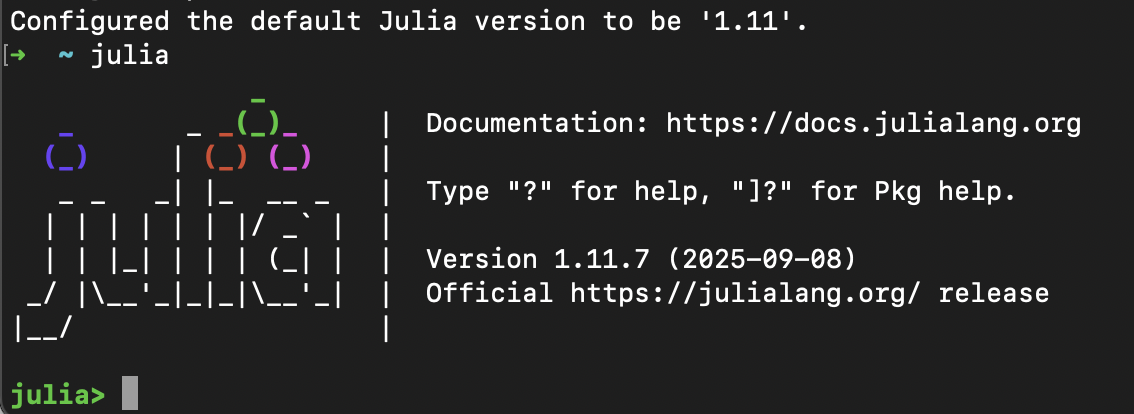 Julia running in a terminal window