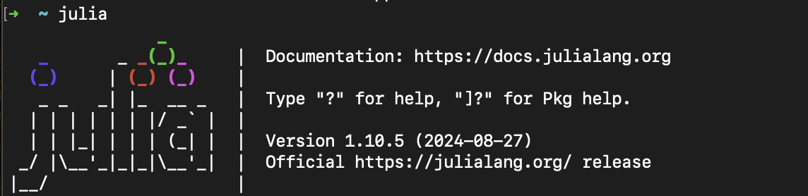 Julia running in a terminal window