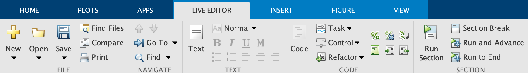 Live Editor toolbar commands